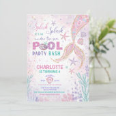 かわいい人魚のプールパーティー 海の中の誕生日 招待状 (スタンド正面)