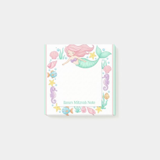 かわいい人魚のミツヴァーノートパッド ポストイット (正面)