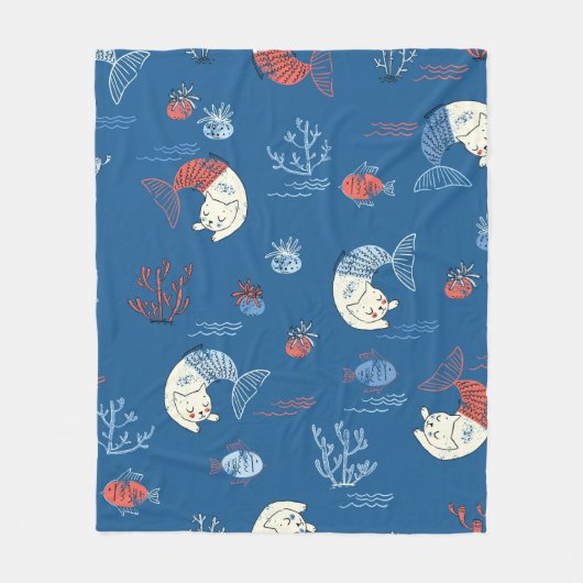 かわいい人魚の人魚のシームレスな柄。テクスチャ フリースブランケット (正面)