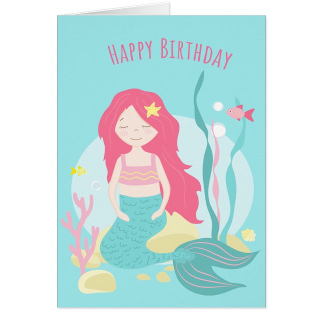 かわいい人魚の人魚のピンクとミント誕生日 (正面)
