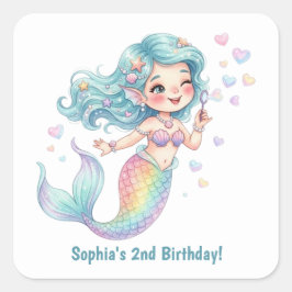 かわいい人魚の名前と年齢の誕生日 スクエアシール