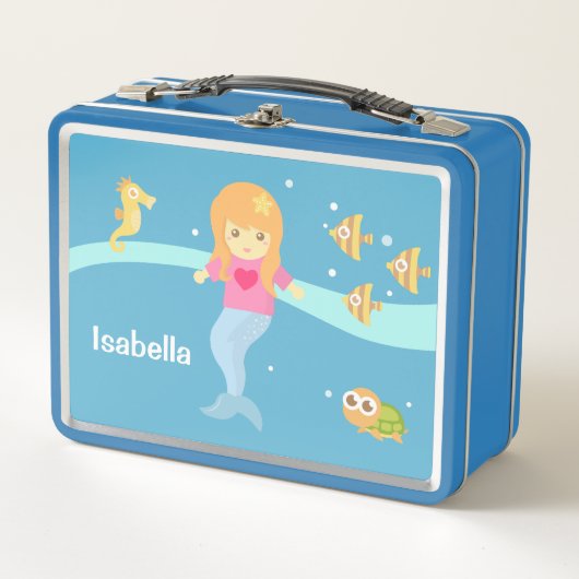 かわいい人魚の女の子と海の生き物 メタルランチボックス (正面)