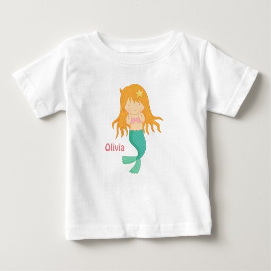 かわいい人魚の女の子のための赤ちゃん ベビーTシャツ (正面)