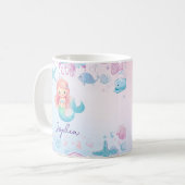 かわいい人魚の女の子のパーソナライズされたマグカップ コーヒーマグカップ (正面左)