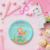 かわいい人魚の女の子の誕生会のプレート ペーパープレート (パーティー)