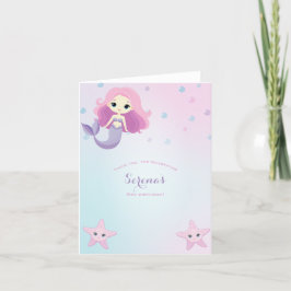 かわいい人魚の女の子の誕生日パーティー サンキューカード