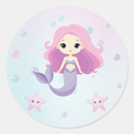 かわいい人魚の女の子の誕生日パーティー ラウンドシール