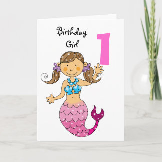 かわいい人魚の女の子の誕生日初の贈り物 カード