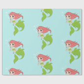 かわいい人魚の女の子を青に泡立てて ラッピングペーパー (フラット)