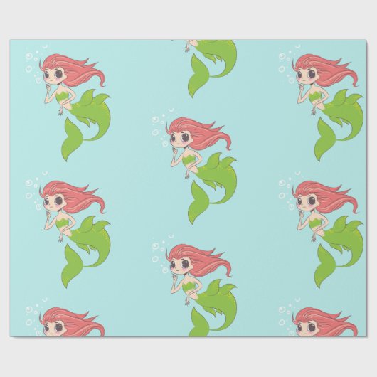 かわいい人魚の女の子を青に泡立てて ラッピングペーパー (フラット)