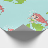 かわいい人魚の女の子を青に泡立てて ラッピングペーパー (角)