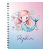 かわいい人魚の女の子パーソナライズされた手帳 ノートブック (正面)