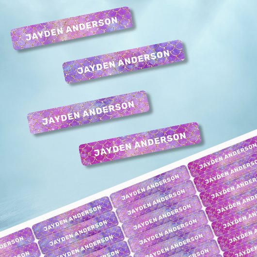 かわいい人魚の女の子ピンク紫の子供の名前バックスクール ラベル