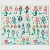 かわいい人魚の女の子海洋生物ファンタジーおとぎ話アート ラッピングペーパー (フラット)