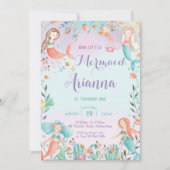 かわいい人魚の女の子誕生日ザシープール 招待状 (正面)