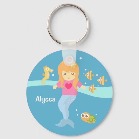 かわいい人魚の女の子、海の中 キーホルダー (正面)