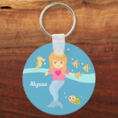 かわいい人魚の女の子、海の中 キーホルダー (正面)