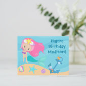 かわいい人魚の女の子 誕生日おめでとう 子供向け ポストカード (スタンド正面)