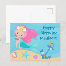 かわいい人魚の女の子 誕生日カード 子供向け 幸せな誕生日