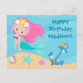 かわいい人魚の女の子 誕生日カード 子供向け 幸せな誕生日 ポストカード (正面)