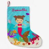 かわいい人魚の女カラフルの子海陶器名 スモールクリスマスストッキング (正面)