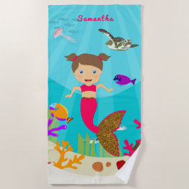 かわいい人魚の女カラフルの子 ビーチタオル
