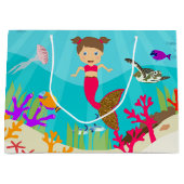 かわいい人魚の女カラフルの子 ラージペーパーバッグ (正面)