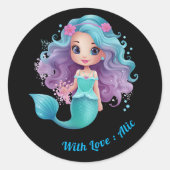 かわいい人魚の子供の名前ラベル ラウンドシール (正面)