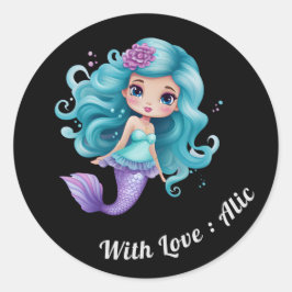 かわいい人魚の子供の名前ラベル ラウンドシール