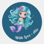 かわいい人魚の子供の名前ラベル ラウンドシール (正面)