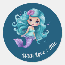 かわいい人魚の子供の名前ラベル ラウンドシール