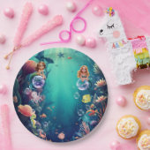 かわいい人魚の子供の誕生日パーティーの招待 ペーパープレート (パーティー)