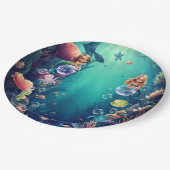 かわいい人魚の子供の誕生日パーティーの招待 ペーパープレート (アングル)