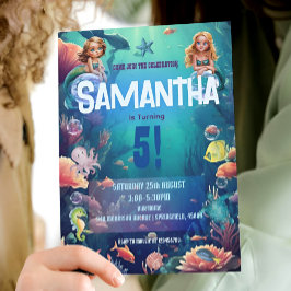 かわいい人魚の子供の誕生日パーティーの招待 招待状