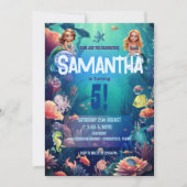 かわいい人魚の子供の誕生日パーティーの招待 招待状 (正面)