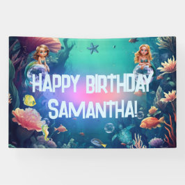 かわいい人魚の子供の誕生日パーティーの招待 横断幕