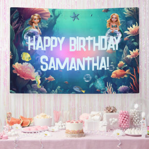 かわいい人魚の子供の誕生日パーティーの招待 横断幕