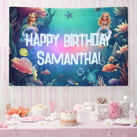 かわいい人魚の子供の誕生日パーティーの招待 横断幕 (パーティー)