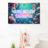 かわいい人魚の子供の誕生日パーティーの招待 横断幕 (インサイチュ)