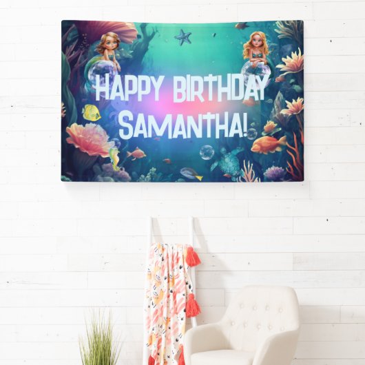 かわいい人魚の子供の誕生日パーティーの招待 横断幕 (インサイチュ)