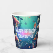 かわいい人魚の子供の誕生日パーティーの招待 紙コップ (正面)