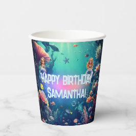 かわいい人魚の子供の誕生日パーティーの招待 紙コップ