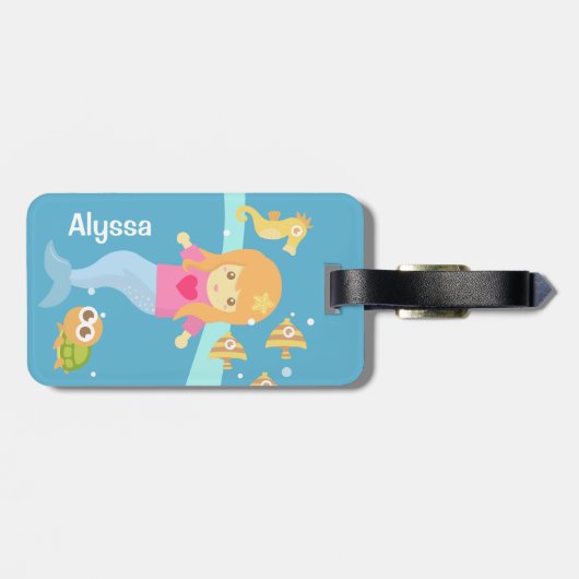 かわいい人魚の少女が海の中パーソナライズされた ラゲッジタグ (裏面横)