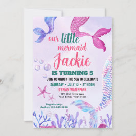 かわいい人魚の尾の誕生日パーティー招待状 招待状