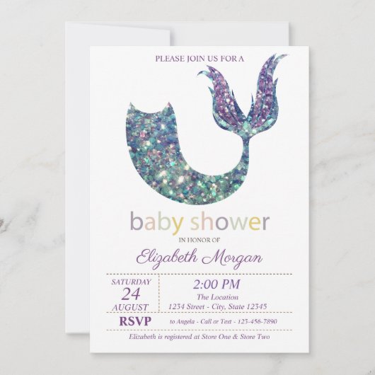 かわいい人魚の尾の赤ちゃんシャワー 招待状 (正面)