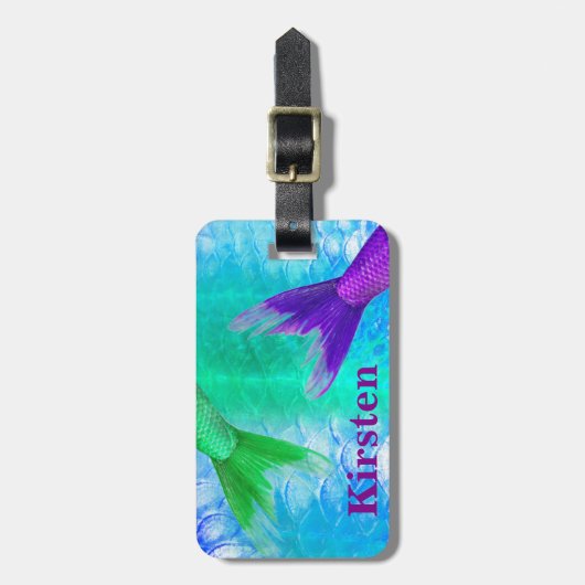 かわいい人魚の尾及び青いスケール ラゲッジタグ (正面縦)