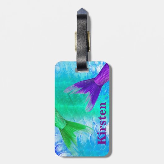 かわいい人魚の尾及び青いスケール ラゲッジタグ (裏面縦)