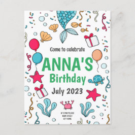 かわいい人魚の尾, 人魚の誕生日招待状 ポストカード