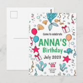 かわいい人魚の尾, 人魚の誕生日招待状 ポストカード (正面/裏面)