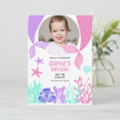 かわいい人魚の尾、写真と人魚の誕生日 招待状 (スタンド正面)